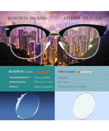 BOSSWIN Blue Light Blocking Glasses 3 Pack for Women/Men - Fashion Round Half Frame - Computer Game Reading TV Glasses - A1-bright Black Gold + Sand Black Silver + Transparent Silver Edge - Buy Online on GoSupps.com