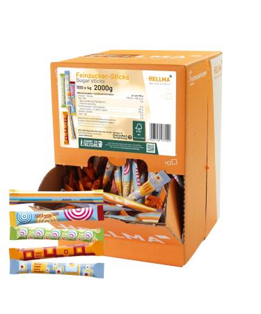 Hellma fine sugar sticks 500 pieces each with 4 g white sugar - 2 kg storage box - individual sugar sachets for coffee or tea - Buy Online on GoSupps.com