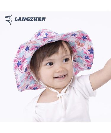 LANGZHEN Baby Girls Beach Sun Hat with Chin Strap | Adjustable Toddler Kids Wide Brim Summer Play Hat | Maple Leaves Design | 1-2 Years - Buy Online on GoSupps.com
