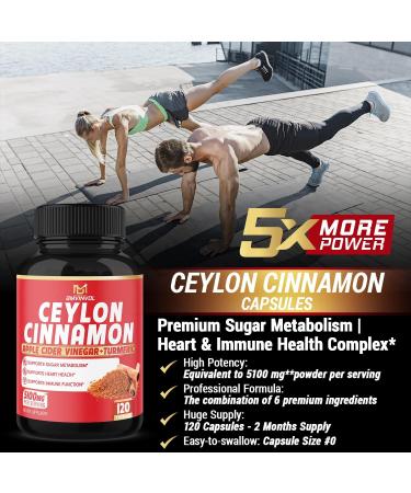 Ceylon Cinnamon Capsules 5100mg - Antioxidant Support - 120 Capsules with Berberine, Apple Cider Vinegar, Turmeric & Ginseng - Buy Online on GoSupps.com