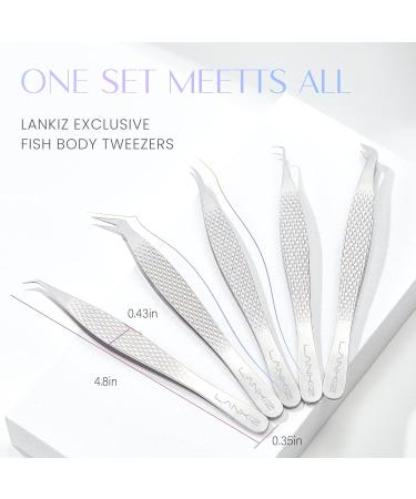 LANKIZ Lash Tweezers Set 5-Pack High Precision Stainless Steel Eyelash Extension Tweezers for Volume Isolation & Classic Lashes - Professional Silver Tweezers - Buy Online on GoSupps.com