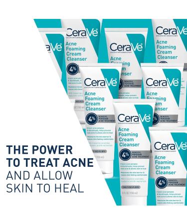 CeraVe Acne Foaming Cream Cleanser with 4% Benzoyl Peroxide, Hyaluronic Acid & Niacinamide - 5 Oz | Fragrance-Free, Non-Comedogenic Acne Treatment Face Wash - Buy Online on GoSupps.com