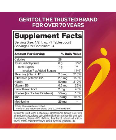 Geritol Liquid Vitamin & Iron Supplement - High-Potency B-Vitamins & Iron for Energy Support - Pleasant Taste, Easy to Swallow - Non-GMO - 12 Fl Oz - Buy Online on GoSupps.com