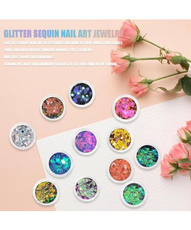 Chunky Glitter 12 Colors Face Glitter Nail Glitter Flakes Holographic Cosmetic Festival Glitter for Face Body Eye Hair Nail Painting and DIY Art - Buy Online on GoSupps.com