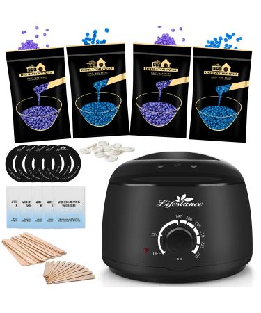 Lifestance Waxing Kit Wax Warmer Hair Removal Kit with 400g Relaxing Lavender Formulas Hard Wax Beads and 20Pc(10Large &10 Small) Applicator Sticks for Body Legs Face Underarm Bikini