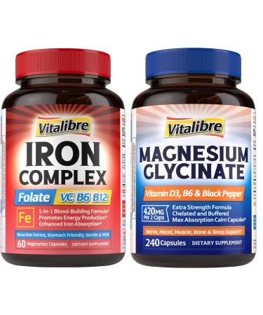 Vitalibre Iron Complex 60 Tablets and Magnesium Glycinate 240 Capsules