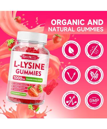 L-Lysine 1000mg Gummies Lysine Supplement for Adults & Kids Essential Amino Acid Supplement for Oral & Lips Health Boost Immune & Calcium & Collagen Sugar-Free Strawberry Flavor 60 Count 60 Count (Pack of 1) - Buy Online on GoSupps.com