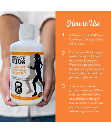 Molly's Suds All Sport Laundry Wash | Gentle Detergent for Workout Clothes & Athletic Wear | 32 Loads - 32 Fl Oz (Pack of 1) - Eco-Friendly & Effective - Buy Online on GoSupps.com