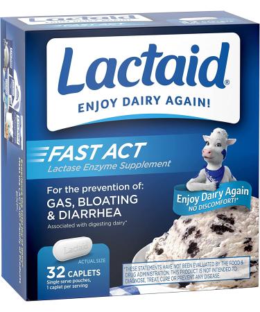 Lactaid Fast Act Lactose Intolerance Relief Caplets - 32 Travel Packs, 32 Count (Pack of 1) - Buy Online on GoSupps.com