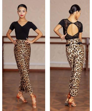 SCGGINTTANZ G4034 Latin Dance Professional Tightened Cuff Pants - Leopard Large - Buy Online on GoSupps.com