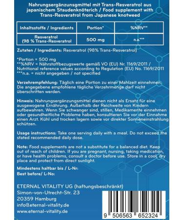 Eternal Vitality Trans Resveratrol Powder 50g | Premium Quality | 98.7% Purity | 100 Portions with Dosing Spoon | Cost-Effective Natural Power - Buy Online on GoSupps.com
