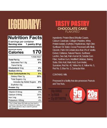 Legendary Foods Chocolate Cake Tasty Pastry 20g Protein Bar | Keto Friendly & Gluten Free | High Protein Snack | No Sugar Added | On-The-Go Breakfast (8pk) - Buy Online on GoSupps.com