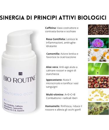 BIO ROUTINE Contour gel for eyes and eyes antiwrinkles for men and women moisturizing with chamomile caffeine rose centifoil vitamins A and B C helps relieve puffy eyes 30 ml - Buy Online on GoSupps.com