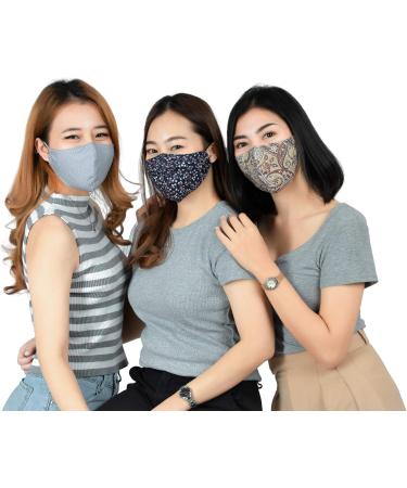 LOFBAZ Adjustable Washable Cloth Face Coverings with Nose Wire & Filter Pocket - Polka Dots Grey for Adults & Kids - Buy Online on GoSupps.com
