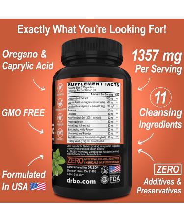 Activated Charcoal & Candi Cleanse Support - Organic Coconut Charcoal Pills & Anti Overgrowth Pills for Stomach Gas and Bloating for Men Women Kids - Oral Herbal Oregano & Caprylic Acid Capsules - Buy Online on GoSupps.com