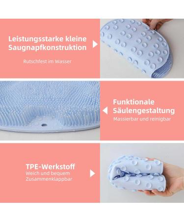 Personal Cleaning Foot Washing Bath Brush - Silicone Massager with Non-Slip Suction Cups - Blue Shower Back Scrubber - Buy Online on GoSupps.com