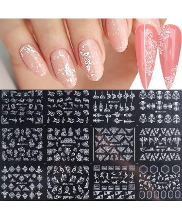 White 3D Lace Flower Nail Stickers - Self Adhesive Floral Decals for Wedding Nail Designs | Manicure Decorations - Buy Online on GoSupps.com