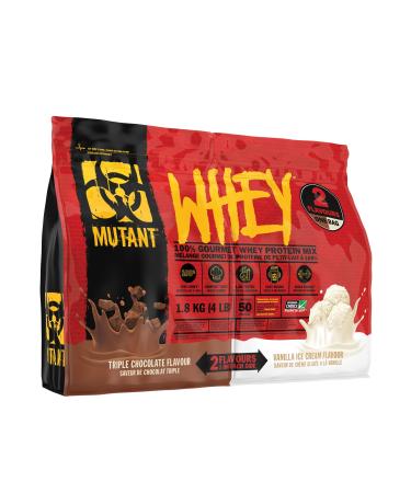 Mutant whey |Muscle -building whey protein powder enriched with enzymes - double chamber - trimped -free chocolate and vanilla ice cream -1.8kg - Buy Online on GoSupps.com
