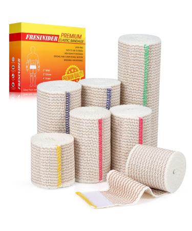 FRESINIDER Premium Elastic Bandage Wrap (7pack) Self Adhesive Cotton Latex Free Compression Bandage Wrap with Touch Closure at Both Ends Support & First Aid for Sports Medical and Injury Recovery