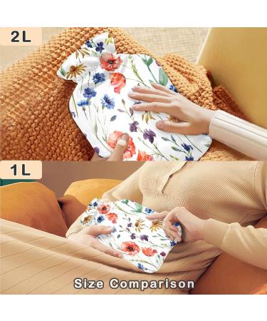 NAANLE Hot Water Bottle with Cover - Goose Blower & Poppy Flowers Watercolor | 1L Menstrual Cramps Pain Relief & Heat Therapy - Buy Online on GoSupps.com