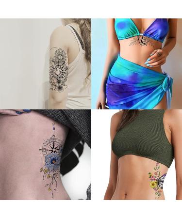 STALT Large Flower Temporary Tattoos for Women - Waterproof Color and Black Tattoo Stickers - 3D Rose Peony Blossom Design for Shoulders, Arms, Legs, and Back - Buy Online on GoSupps.com