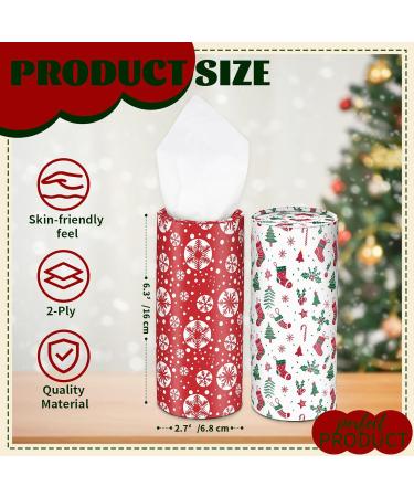 HUNKEN Christmas Round Car Tissue Holder - Festive Bulk Facial Tissues Holiday Decor for Cup Holders - Set of 4 Decorative Cylinders (Snowflakes Ho Ho Ho Candy Cane Stripes Holiday Icons) 4 Pcs - Buy Online on GoSupps.com