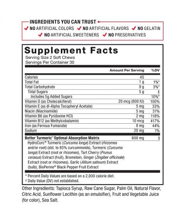 Force Factor Turmeric Inflammation Supplement for Joint Support - HydroCurc Curcumin with Black Pepper & Garlic - 60 Soft Chews - Buy Online on GoSupps.com