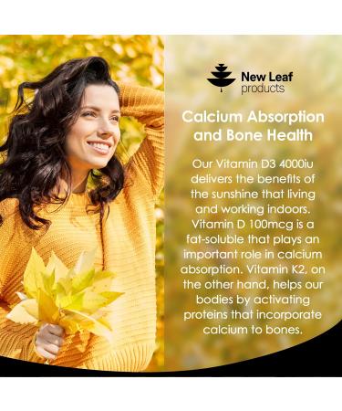 Vitamin D3 K2 - 4000iu & 100ug (MK7) 1 Year Supply for Immunity & Bone Health | Non-GMO Vegetarian Tablets | UK Made by New Leaf 365 - Buy Online on GoSupps.com