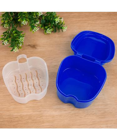 Denture Box for False Teeth Storage - Dental Prosthesis Container with Sieve - Dark Blue Retainer Holder for Cleaning & Organization - Buy Online on GoSupps.com