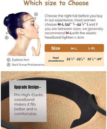 FURTALK Panama Hat Wide Brim Fedora Straw Beach Hat UV UPF 50 | Khaki+White | Medium-Large - Buy Online on GoSupps.com