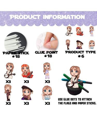 18pcs Glitter Cartoon Guitar Girls Dessert Cupcake Topper Cheer to Worldwide Popular Female Singer Concert Theme Decor Pick for Fan Men Women Happy Birthday Party Decorations Supplies - Buy Online on GoSupps.com