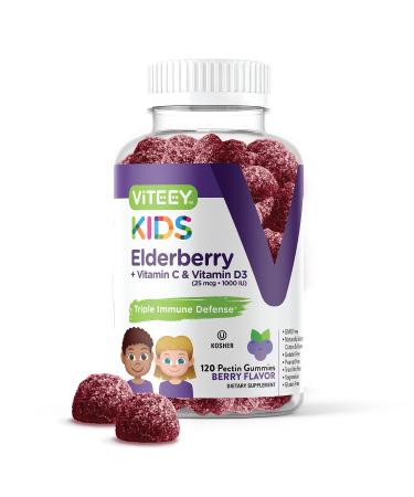 120 Count Sambucus Black Elderberry Gummies Formulated For Kids - Immune Booster Plus Vitamin C And Vitamin D - Herbal Dietary Supplements, Gelatin Free, Pectin Based - Berry Flavored Chewable Gummy 120 Count (Pack of 1)