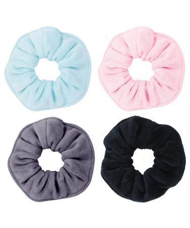 WLLHYF Hair Drying Towel Scrunchies 4 Pieces Absorbent and Soft Microfiber for Frizz Free Fuzzy Scrunchy Bobbles Hair Bands Ropes Ponytail Holder Wet Hair Accessories for Women and Girls