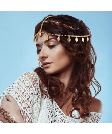 Jovono Gold Leaf Head Chain with Tassel - Boho Hair Accessories for Women and Girls - Buy Online on GoSupps.com