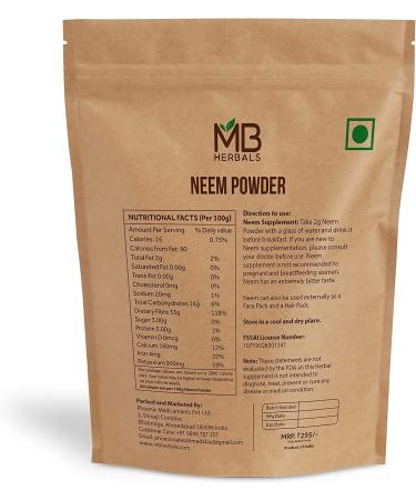 MB Herbals Pure Neem Powder 227g - Wild-Crafted Neem Leaf Powder for Skin, Hair & Detox - Buy Online on GoSupps.com