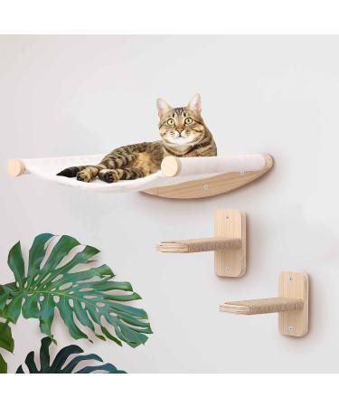 Cat Shelves, Cats Wall Hammock, Catwall Furniture Shelf and Perches, 18"x22", 2 Stairs, Plywood, Mounted Steps for Climbing, Kitty Lotus Bed, Walls Mount Perch, Wallmounted Climber Stair | Houseables
