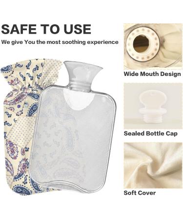 NAANLE Hot Water Bottle - 1L Transparent Patchwork Paisley Flower | Pain Relief for Menstrual Cramps & Heat Therapy - Buy Online on GoSupps.com
