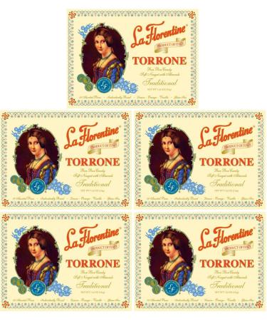 (Pack of 5) La Florentine Torrone Italian Soft Almond Nougat Candy, 18 pc Assortment Each Box