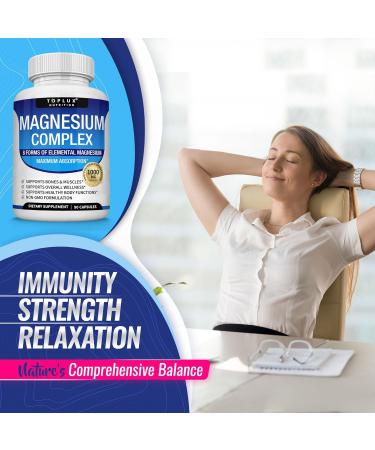 Magnesium Complex Supplement 8 Elemental 1000mg - Magnesium Glycinate Citrate Malate Taurate Chelated for Easy Absorption for Bones Muscle Recovery Energy Vegan Non-GMO 90 Capsules 90 Count (Pack of 1) - Buy Online on GoSupps.com