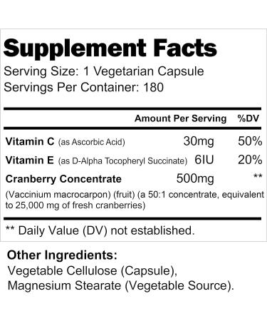 Cranberry 500mg Vegetarian Capsules - UTI Support | Pure Fruit Extract 25,000mg with Vitamin C & E | Herbal Supplement for Urinary Health | 180 Capsules - Buy Online on GoSupps.com
