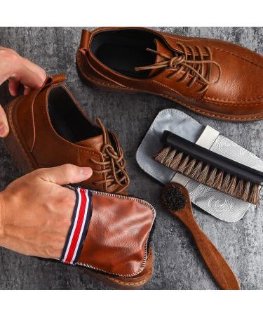 Horsehair Shoe Shine Brush Kit with Dauber Applicators - Leather Care Brushes and Suede Cleaner Set with Microfiber Gloves (4 Pcs Style D) - Buy Online on GoSupps.com