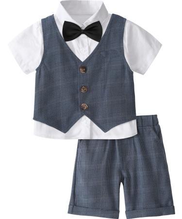 mintgreen Baby Boys 3 Pieces Outfit Gentleman Suit Set Shirt & Bowtie & Waistcoat & Shorts Size:1-6 Years 2-3 Years Navy Blue