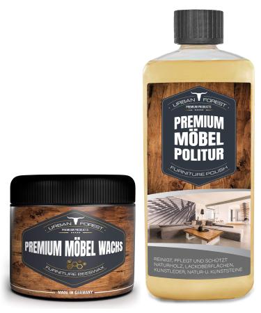 Wood protection & furniture polish |Furniture maintenance for furniture wooden surfaces plastic surfaces synthetic leather natural and artificial stones leather surfaces Urban Forest (Sparset Wachs+Politur)