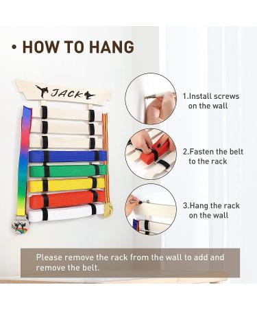 Winartton Karate Belt Display Rack - 8 Belts with Medal Hanger and Stickers | Wood Martial Arts Display for Jiu Jitsu and BJJ Belts - Buy Online on GoSupps.com