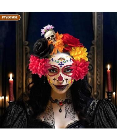 Day of The Dead Costume Accessories Day of the Dead Headpiece Veil Choker Necklace Halloween Face Temporary Tattoos Women - Buy Online on GoSupps.com