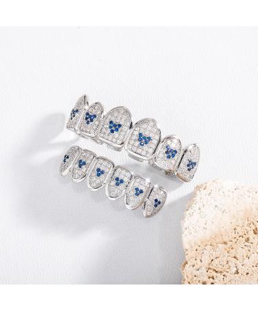 Hiphop Grillz Two Colours Vampire Grills with Iced Out Love Blue Zirconia Halloween Cosplay Party Tooth Rapper Gift for Women Men - Buy Online on GoSupps.com