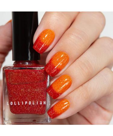 LolliPolish Color Changing Mood Thermal Nail Polish - Red and Orange - 5 Free, Cruelty Free and Vegan (Tequila Sunrise)