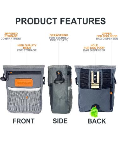 Tripolaco Versatile Dog Treats | Pet Training 2-Cup Capacity Integrated Feces Bag Dispenser & Clicker - Light Gray - Buy Online on GoSupps.com