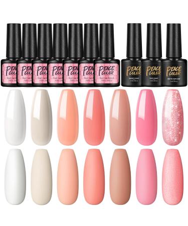 PEACECOLOR 7ML Nail Gel Polish Set 7Pcs with Top and Base Coat Matte Top Coat White Nude Pink Gel Nail Kit Long Lasting Soak Off Gel Nail Starter Kit Beauty Gifts for Women Girls Home DIY XA-45