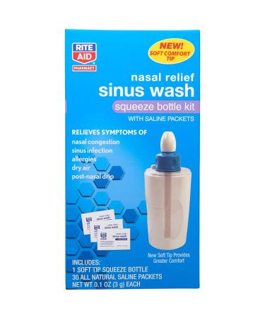 Rite Aid Nasal Rinse Sinus Relief Kit - 1 Bottle & 30 Saline Packets | Nasal Irrigation System | Relieve Allergies, Sinus Infections, and Nasal Congestion Symptoms